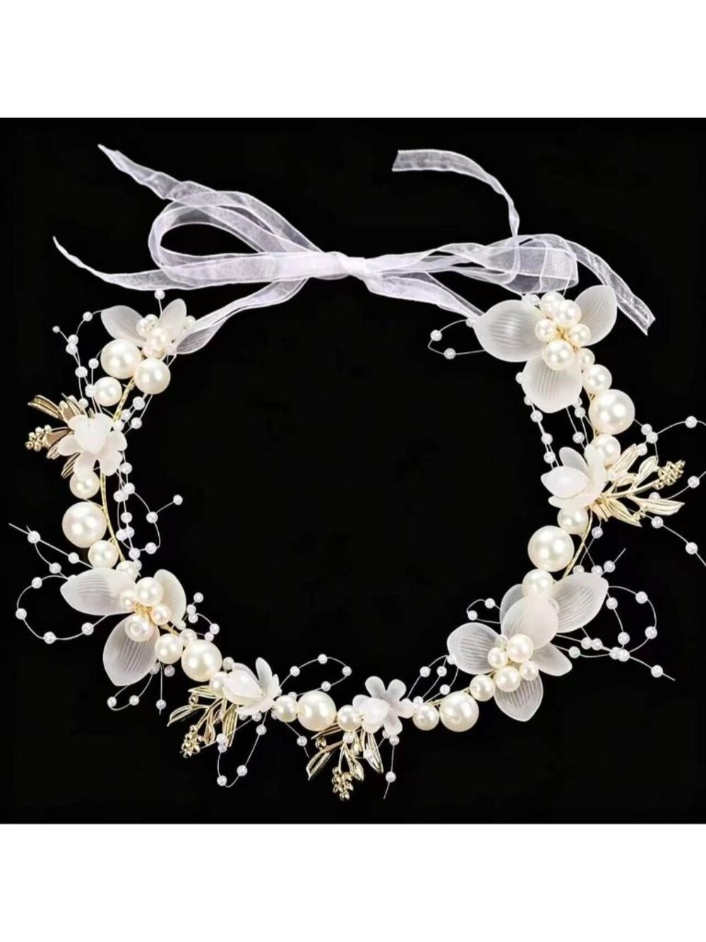 Women's Golden Leaves Metal And Plastic Artificial Floral Pearl Alloy Headband